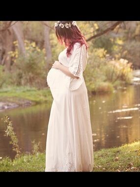 Fillyboo Cream Boho Lace Maternity Dress